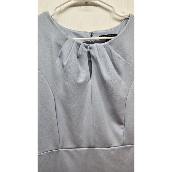 Banana Republic Light Blue Cap Sleeve Sheath Dress With Pleated Neckline Size 8 - Picture 3 of 12